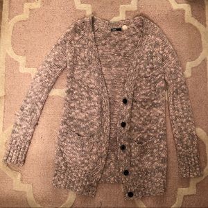 Pink/Heather Grey Button-Up Cardigan